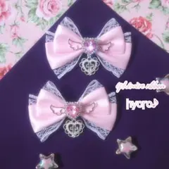 リボン ヘアクリップ 量産型 ロリータ 魔法少女 天使界隈 ピンク 十字架ハート