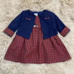 現行品 ファミリア 赤チェック ワンピース カーディガン 80