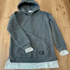 ⚠️明日値上げ⚠️重ね着風パーカ【S】グレー 裏起毛 シンプル おしゃれ 防寒