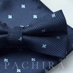 蝶ネクタイ ポケットチーフ ２点セット ネイビー 紺色 水色 メンズ フォーマル