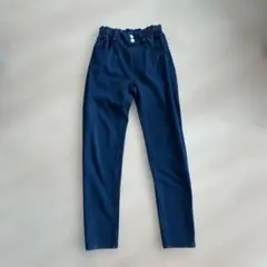 ダークブルー 長ズボン 160cm裏起毛柔らかいデニム風ハイウエストかわいいかっ