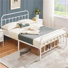 Yaheetech ベッドフレーム ダブルベッド (レトロ調デザイン-ホワイト)