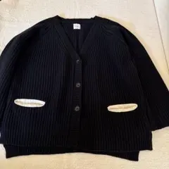 Gauze# ガーゼ　ニットカーディガン　ウール100%　ブラック　Free