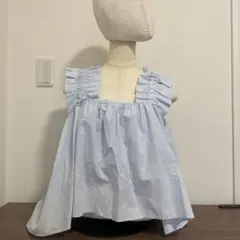 ZARA ポプリン　ザラ　肩フリル　ノースリーブ　シャツ ライトブルー 新品　L