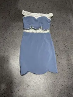 オフショルダー　タイトドレス　くすみブルー