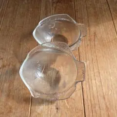 【未使用】カメイガラス ヒラメチャン小鉢 2枚セット 昭和レトロ 魚型皿 箱付