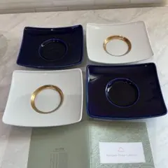 深川製磁　茶托4枚組　ホワイト&瑠璃　舟形茶托