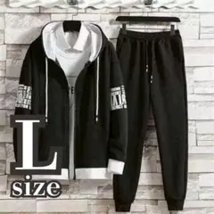 セットアップ　パンツ　メンズ　スウェット　パーカー　部屋着　春　ブラック　L