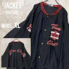 レアデザイン90s《リーボック》両面プリントナイロンジャケット/ブラック/XL