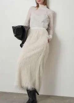ELENDEEK フリンジロングスカート 02 アイボリー　ホワイト　白