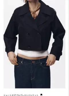 ZARA ショートダブルブレストジャケット ブラック　M