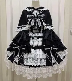 【韓嬢♯十字心結】ゴスロリ・ロリータドレスフリル付き ロリィタドレス 黒と白