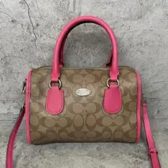 美品✨️コーチ 2way ミニボストンバック ショルダー PVC レザー ピンク