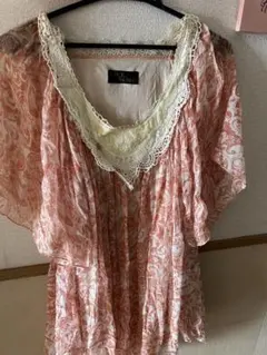 セシルマクビー☆オレンジ系花柄レース付きチュニック