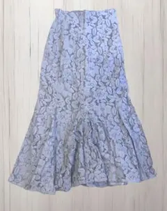 花柄レース ロングマーメイドスカート ブルー