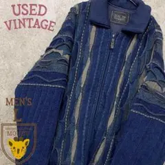 ☆ユーロ古着☆【ヴィンテージ 3D デザイン ニット/ブルゾン 中綿】メンズL程