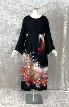 L～2Lサイズ 黒留袖からの着物リメイクドレスです 着丈121cm