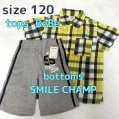 BeBe チェック柄シャツ & SMILE CHAMP ショートパンツ 120