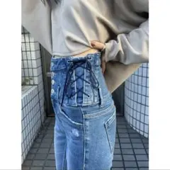 EMODA ハイウエストレースアップデニムパンツ