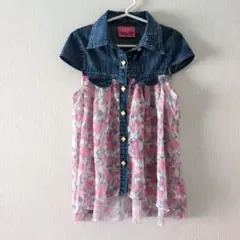 Begum デニムフローラル　半袖チュニックワンピース