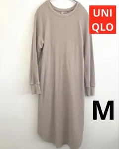 UNIQLO ワッフルクルーネックワンピース ピンク M