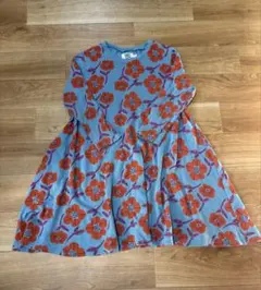 MARKEY'S 130cm 花柄長袖ワンピース グレー×オレンジ