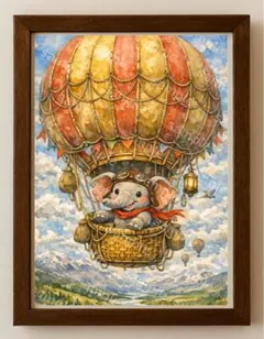 【水彩画アート】空へ続く旅路だゾウ　2L版写真用紙