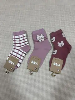 【新品】くすみピンク系 キッズソックス3足セット／うさぎ柄・韓国子供服風