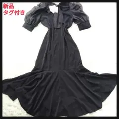 【新品タグ付き】ナイスクラップ　トップリボン半袖ロングワンピース　ドレス　黒