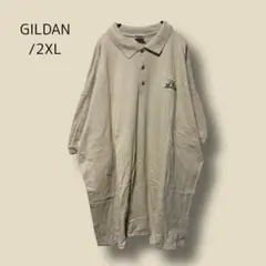 a219　【GILDAN】　ポロシャツ　ベージュ　うさぎ保護団体　刺繍　2XLのサムネイル