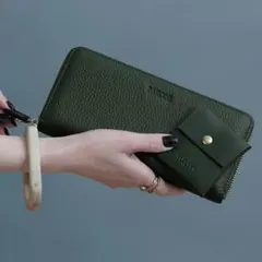 【BARCOS】 ウォレット 財布　ダークグリーン　本革　ポーチ