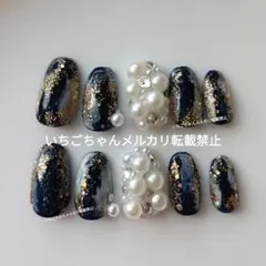 豪華絢爛☆和風華やかネイルチップ☆ネイビー