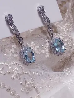 新品未使用】PT900 天然アクアマリン 天然ダイヤモンド ぶら下がり 