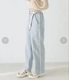 オリーブデオリーブ　サイドライン ワイドデニムパンツ ライトブルーのサムネイル