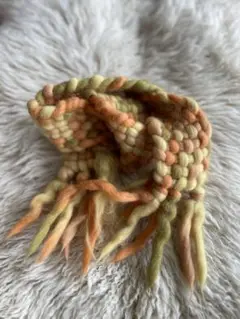 ウールマフラー オレンジ 緑 約60cm