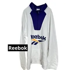 希少 リーボック ハーフジップ ユニセックス　ビッグロゴ 白 紫 メンズL相当