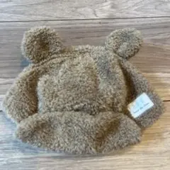 クマ耳付きベージュベビー帽子 44cm