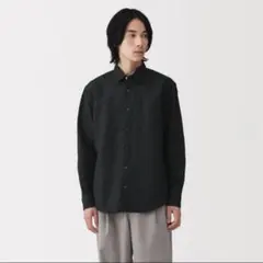 無印良品 ヘンプコットン長袖シャツ 黒 Sのサムネイル