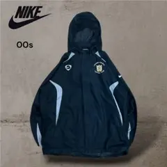 【希少】00sナイキフーディナイロンジャケットドローコード刺繍ロゴサッカー古着