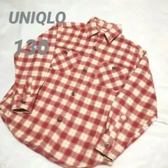 UNIQLO チェック柄 長袖シャツ 130 赤／オレンジ系 ネルシャツ
