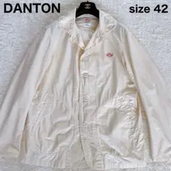 【DANTON】ワークジャケット 丸襟 コットン ロゴ ワッペン アイボリー系