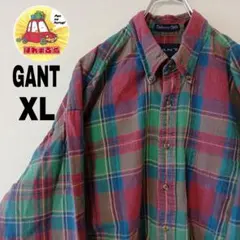 90sUSA古着 GANT ネルシャツ　XL ネイビー　レッド　グリーンのサムネイル
