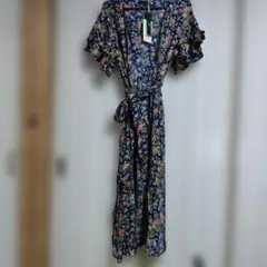 新品タグ付き　rienda 花柄ロングカーディガン ネイビー FREE