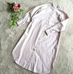 【ショコラフィネローブ】ロング シャツ ワンピース バンドカラー ラベンダー 綿