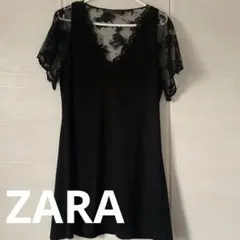 【美品】ZARA ザラ　半袖　ワンピース　レース　サイズL ブラック　レース
