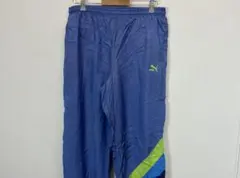 PUMA ナイロンパンツ S 青×黄 ロゴ刺繍 トラックパンツ スポーツ 古着