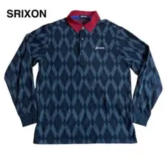 スリクソン　ゴルフ　長袖ポロシャツ　ニット　黒　赤　アーガイル　刺繍ロゴ　L