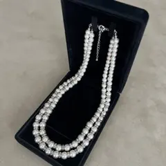 パール&クリスタル　２連ネックレス