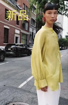 新品タグ付き！ZARA ザラ＊ラミーフルイドシャツ　イエロー　XSのサムネイル