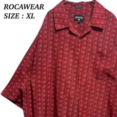 ROCAWEAR ブランドロゴ 総柄 開襟 チカーノ シャツ レッド ストリートのサムネイル